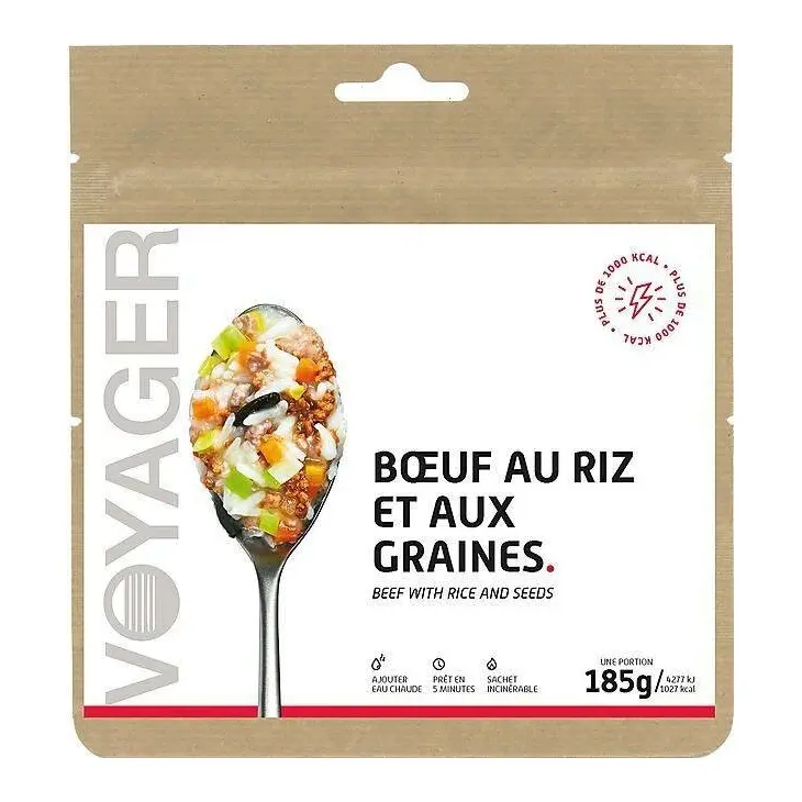 Rindfleisch mit Reis und Samen, gefriergetrocknet – Voyager