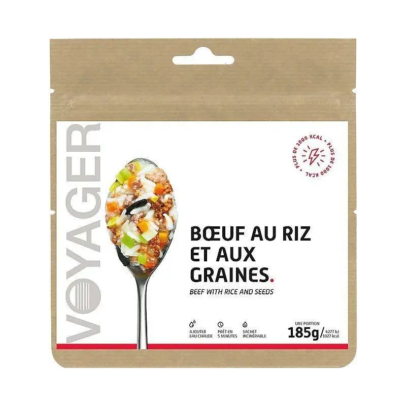 Rindfleisch mit Reis und Samen, gefriergetrocknet – Voyager